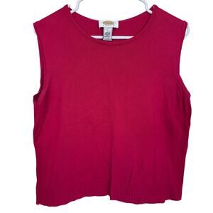 Talbots Sleeveless Shell Sweater Ribbed Hem Pinkish Red Knit Tank Top Large
